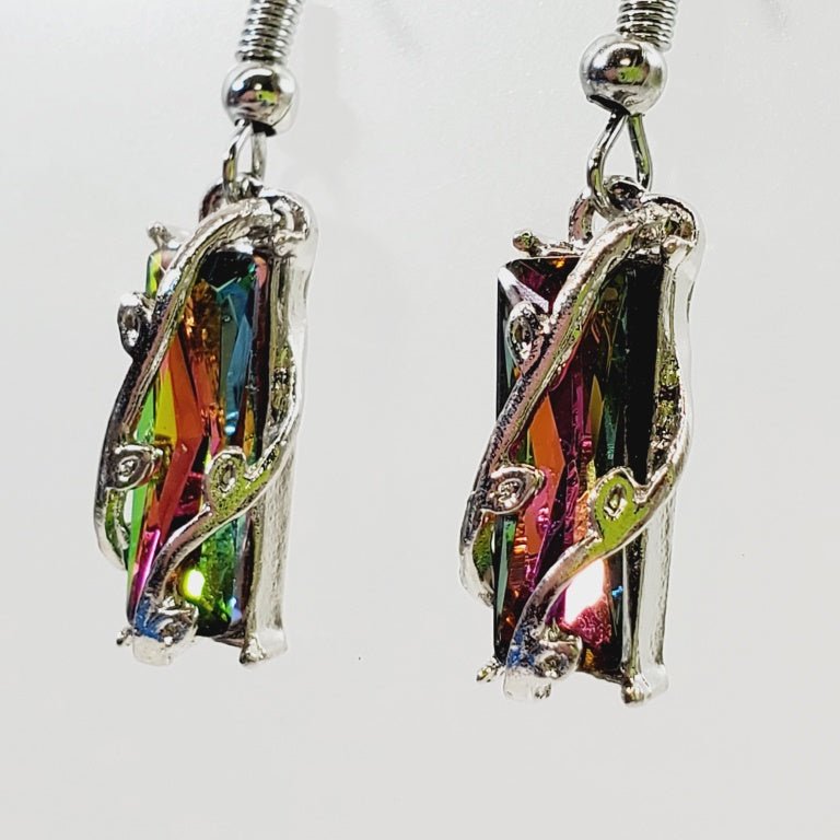 Rainbow Crystal Dangly Earrings - Image 2