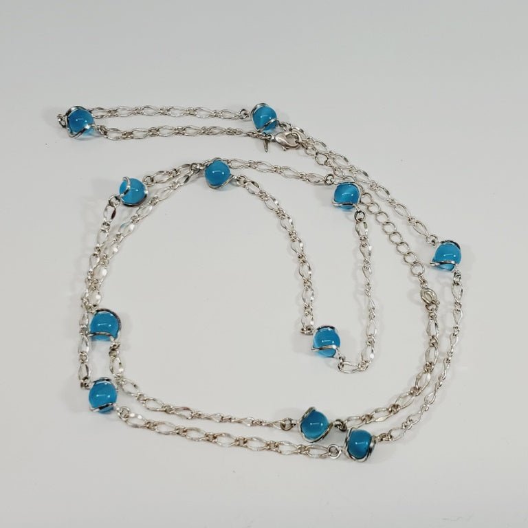 Vintage Avon Blue Beaded Necklace 38"