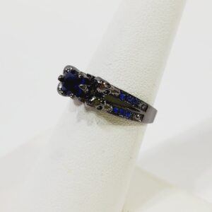 Deep Blue Crystal Ring Size 6.5 Gunmetal Grey