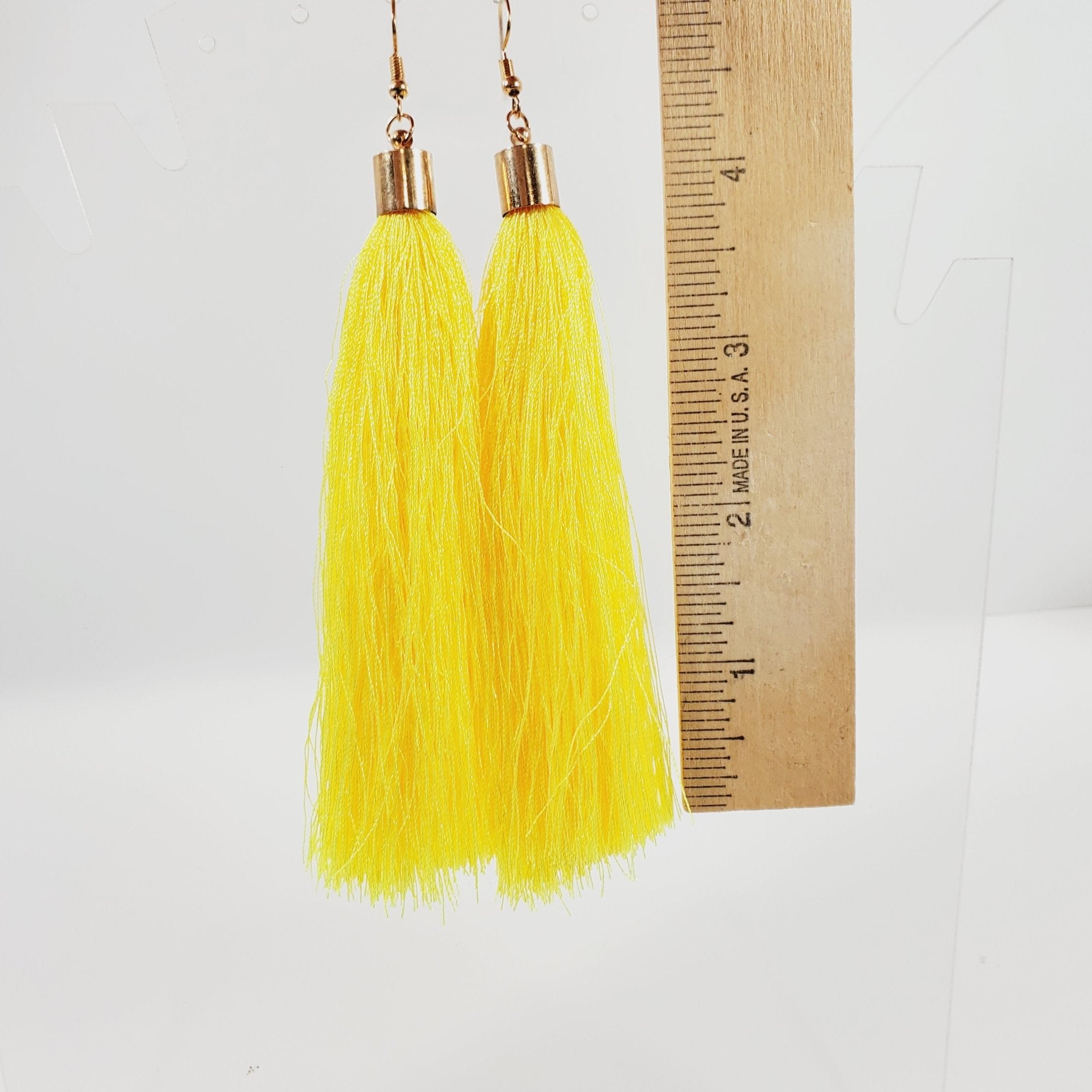 Yellow Fringe Tassel 5" Earrings - Image 2