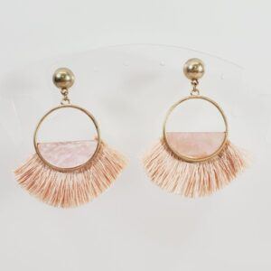 Vintage Circular Pierced Earrings with Pink Fringe