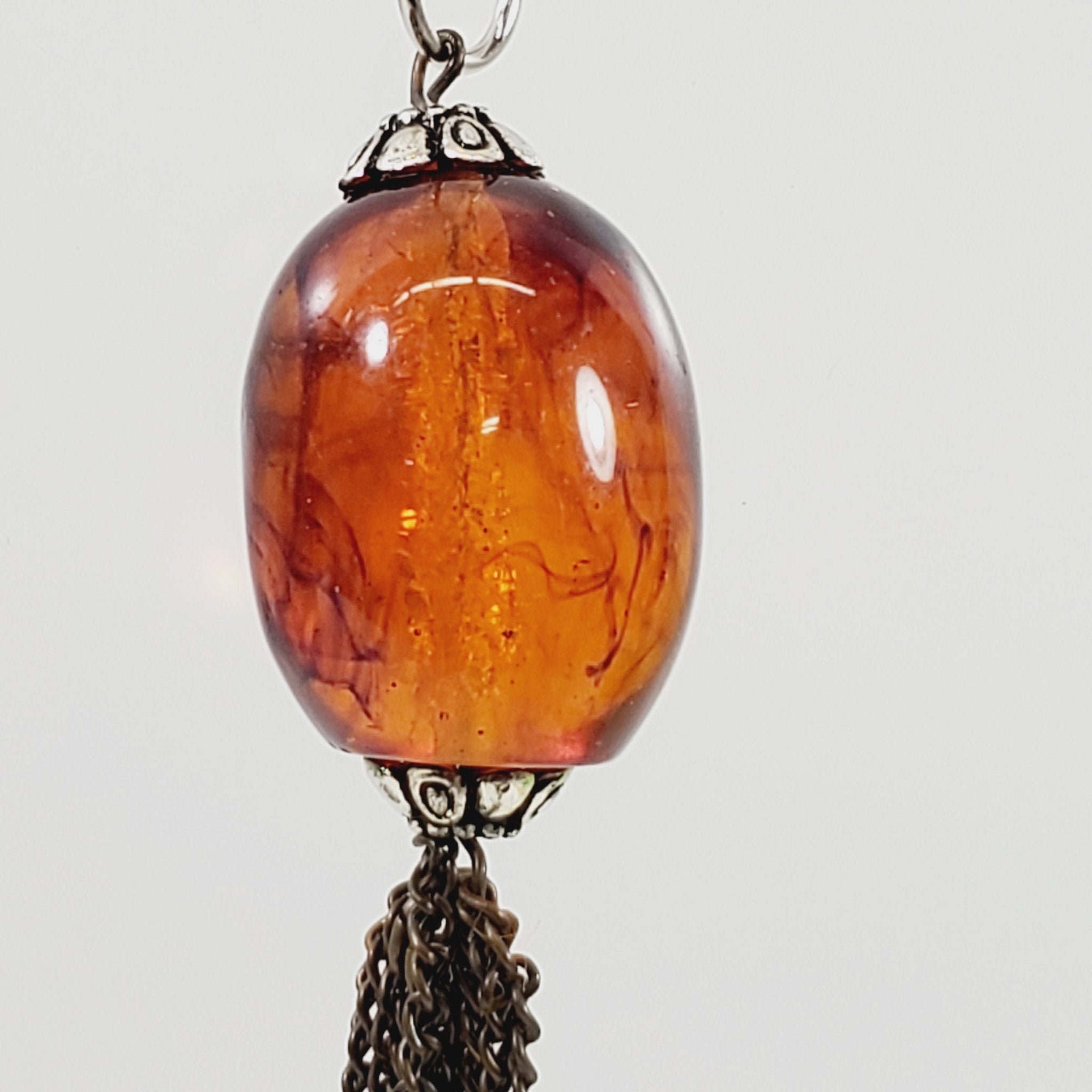 Vintage Art Glass Fringed Pendant with Long Chain - Image 2