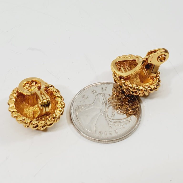 Vintage Monet Spiral Flower Floral Gold-Tone Clip-On Earrings - Image 2