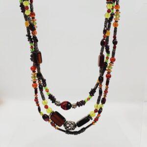 Glass Bead Triple Strand Necklace 16"