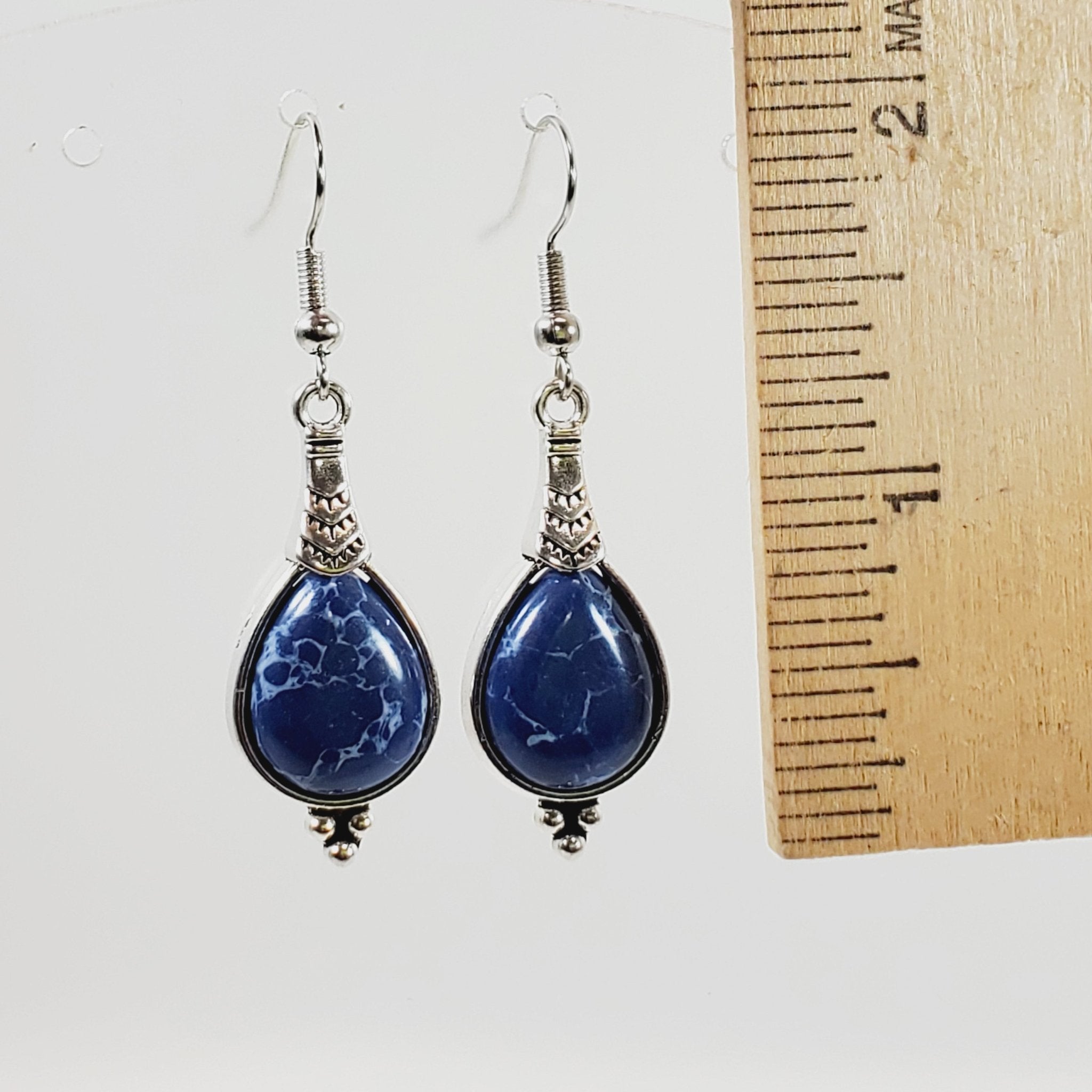 Blue Agate Teardrop Shaped Earrings - Image 3