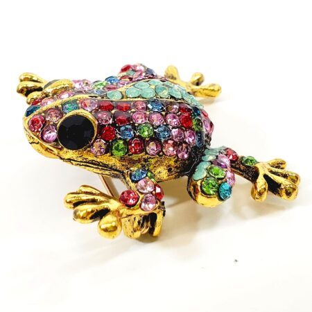 Crystal Frog Brooch Multi-Colored