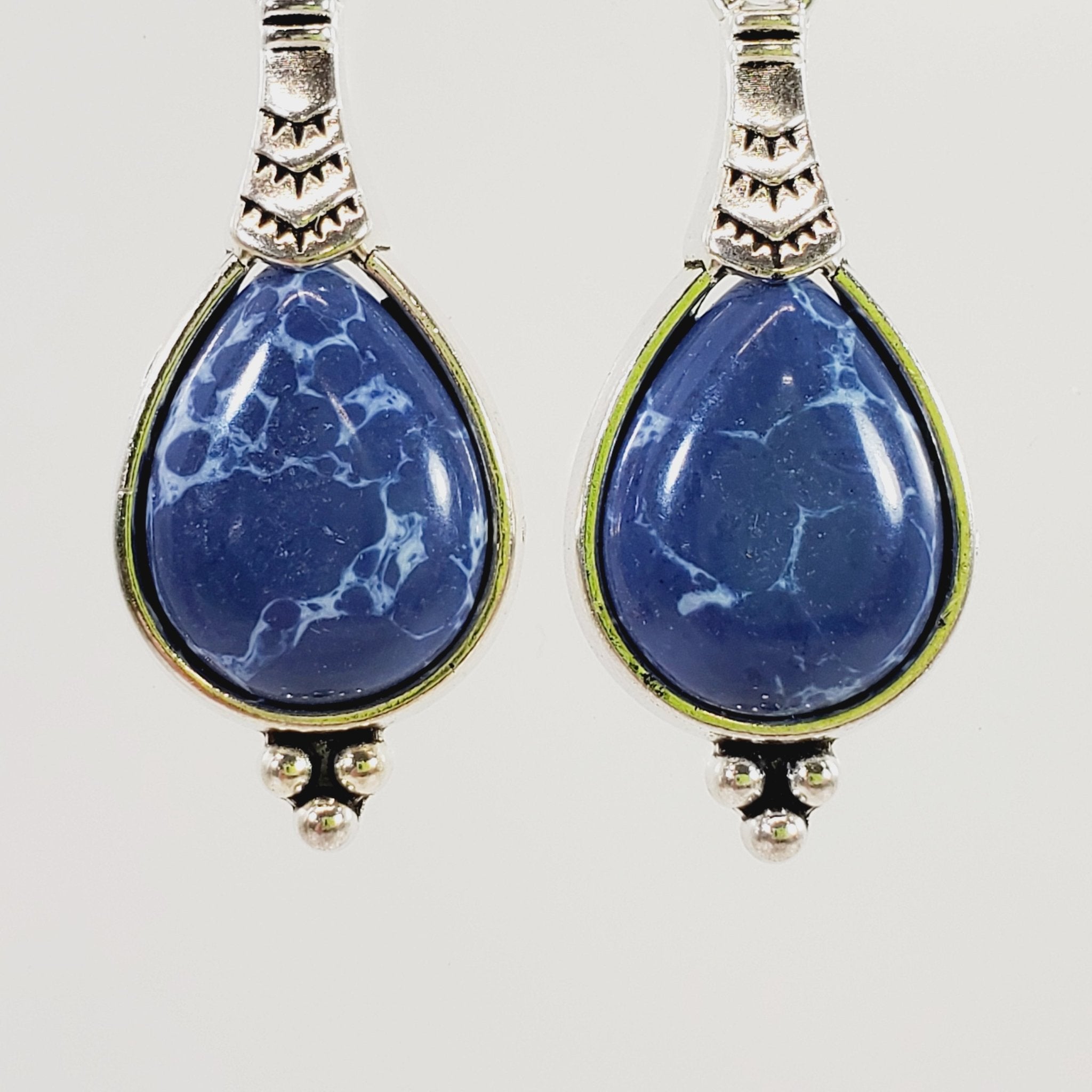 Blue Agate Teardrop Shaped Earrings - Image 2