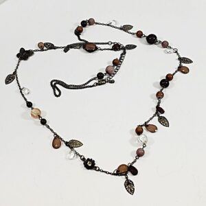 Vintage Beaded Leaf Sweater Necklace 42"