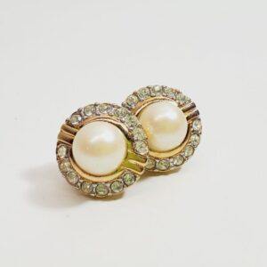 Vintage Crystal and Faux Pearl Pierced Earrings