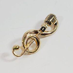 Music Themed Brooch Treble Clef with Microphone