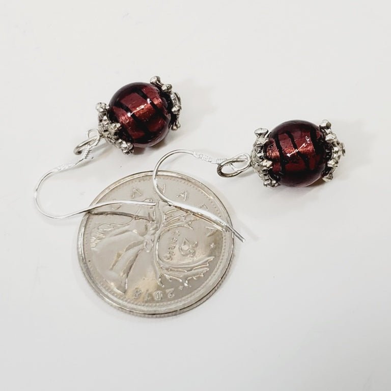 Purple Art Glass Bead Earrings Stamped 925 - Image 3