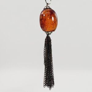Vintage Art Glass Fringed Pendant with Long Chain