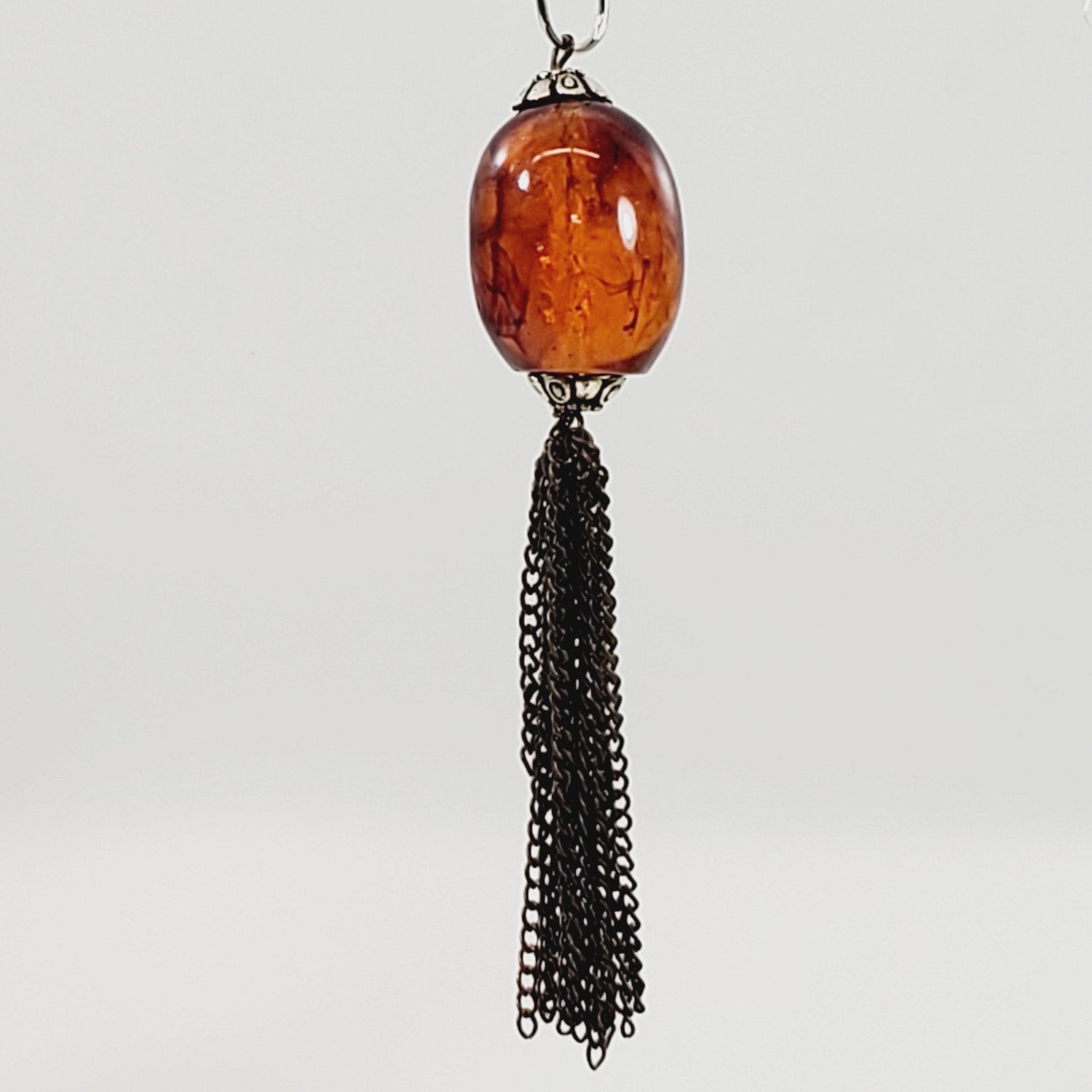 Vintage Art Glass Fringed Pendant with Long Chain