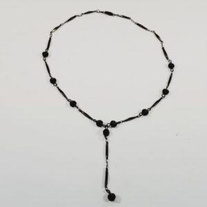 Vintage Black Crystal Beaded Necklace 16"