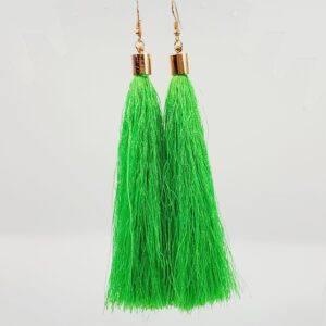 Green Fringe Tassel 5" Earrings
