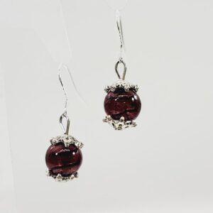 Purple Art Glass Bead Earrings Stamped 925