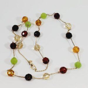 Vintage Multicolour Crystal Bead and Chain Necklace 36"