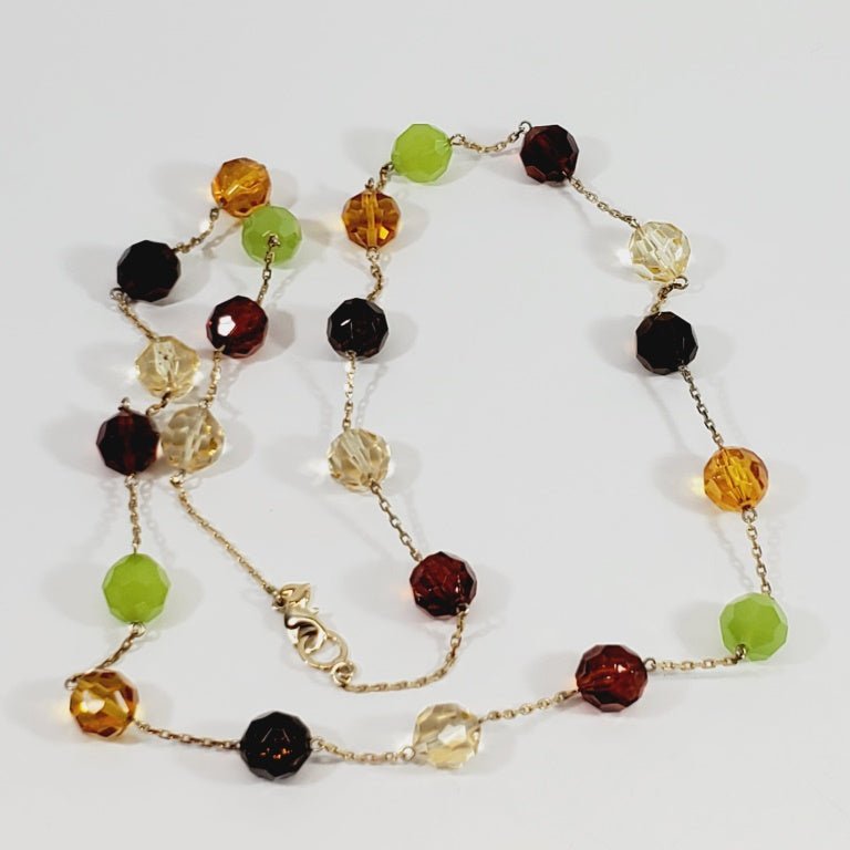 Vintage Multicolour Crystal Bead and Chain Necklace 36"