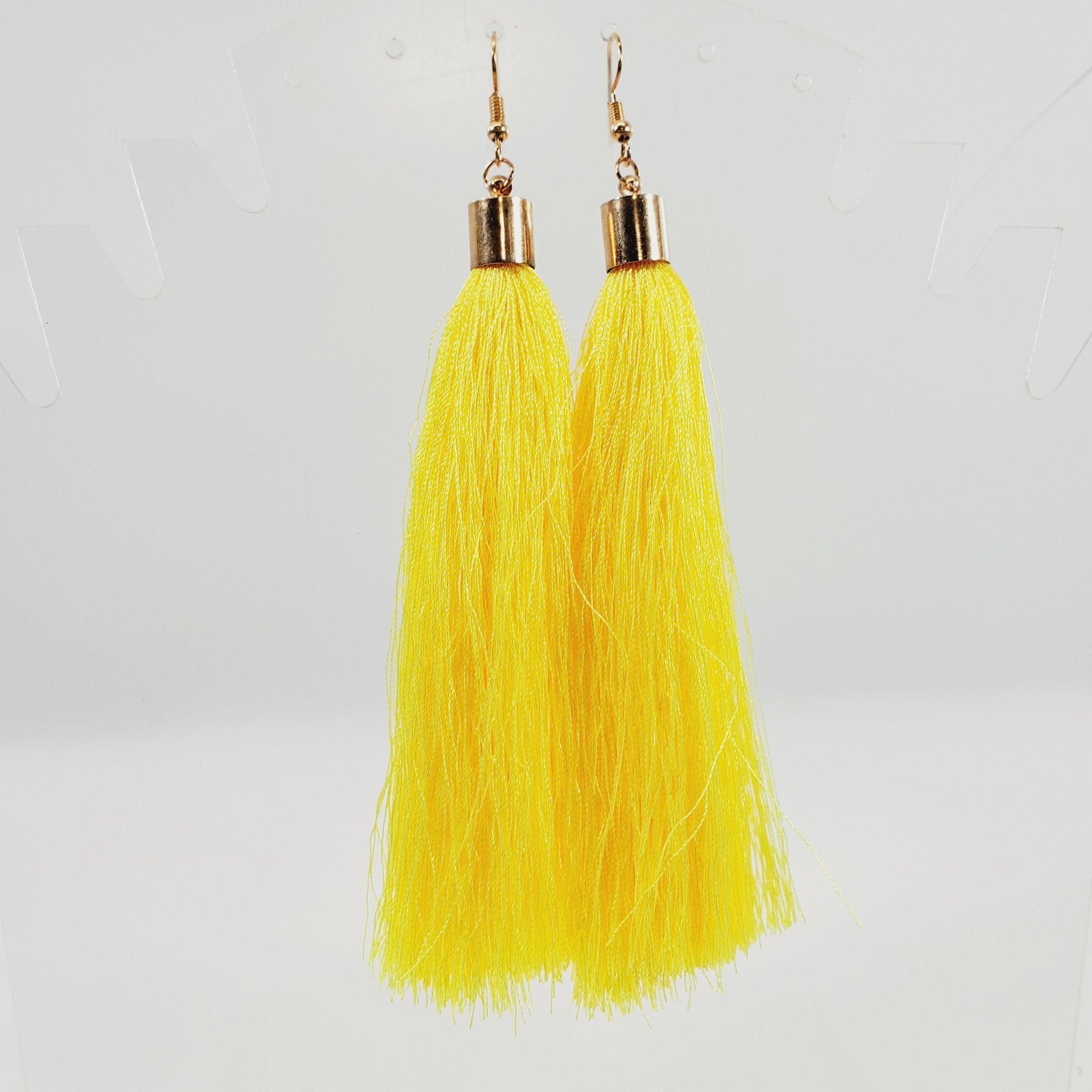 Yellow Fringe Tassel 5" Earrings