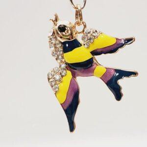 Bird Enamel & Crystal Pendant