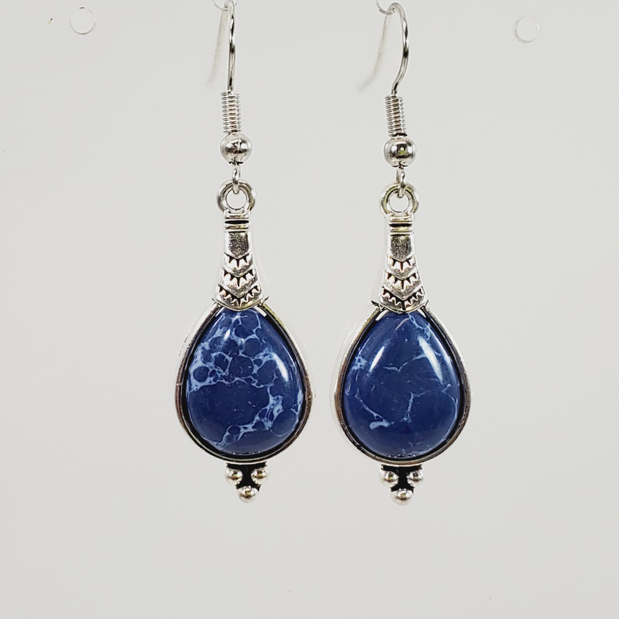 Blue Agate Teardrop Shaped Earrings
