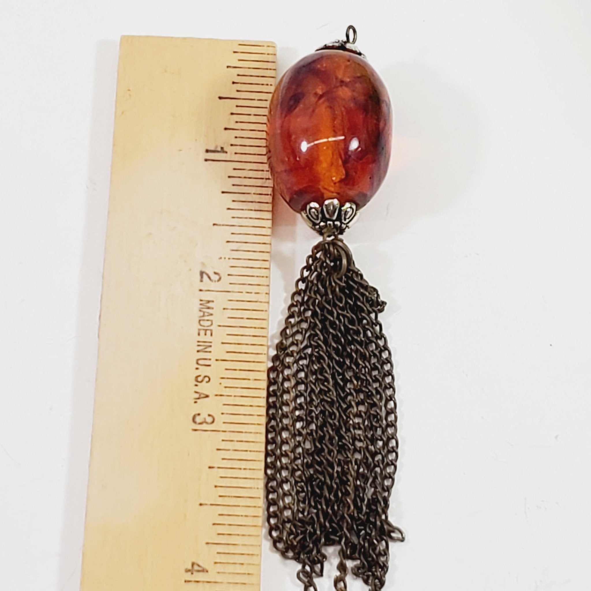 Vintage Art Glass Fringed Pendant with Long Chain - Image 3