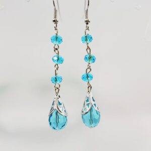 Blue Beaded Long Dangly Earrings